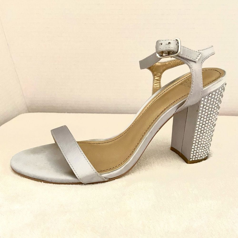 Badgley Mischka Silver Heels with Crystal Embellishments